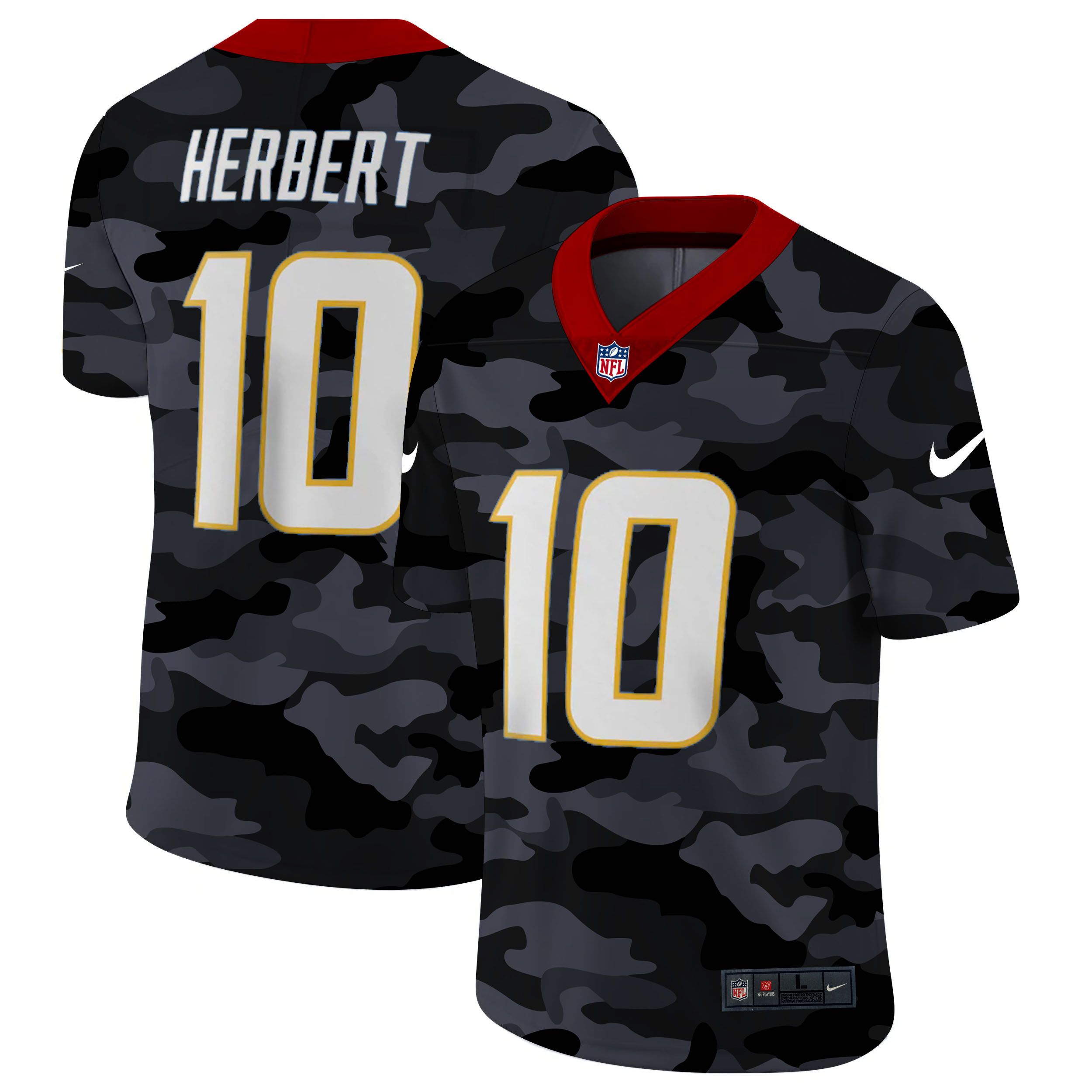 Men San Diego Chargers 10 Herbert 2020 Nike 2ndCamo Salute to Service Limited NFL Jerseys